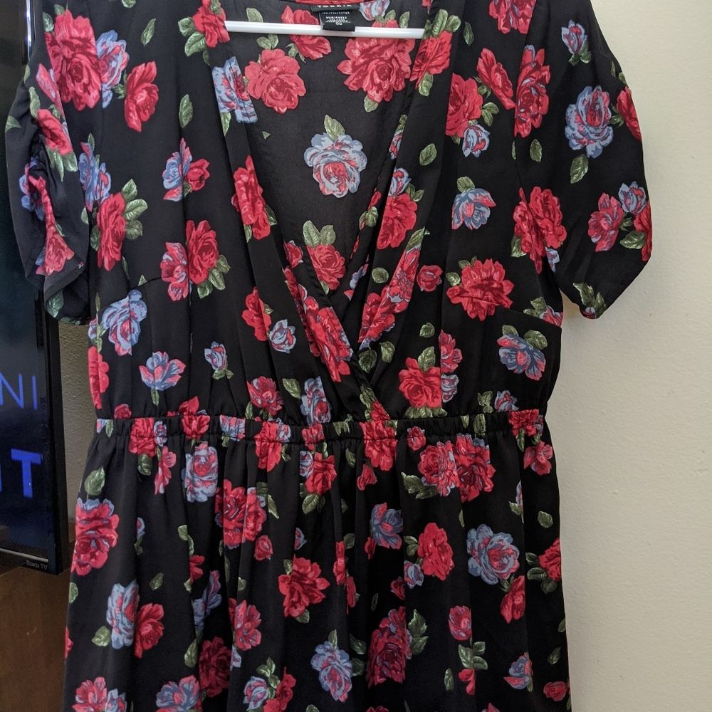 Torrid Surplice Blouse Black Rose Print